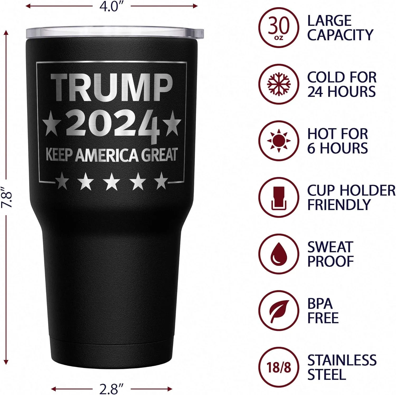 - Trump 2024 - Keep America Great - Republican Tumbler - American Flag Coffee Travel Mug - Keep America Great Travel Mug - Double Insulated Tumbler - 30 Oz