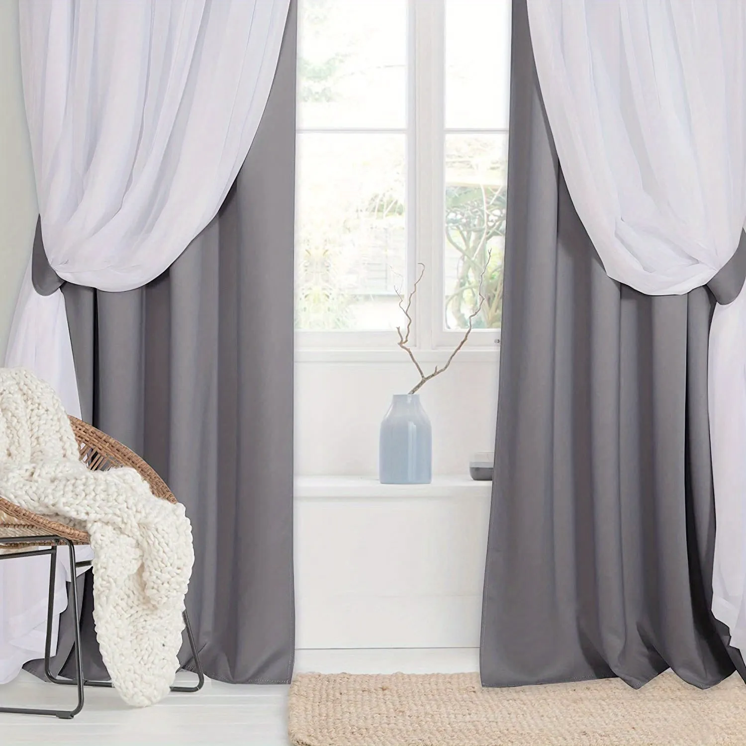 1pc 2-Layer Thermal Insulated Room Darkening Curtain - Blocks Sunlight, Provides Privacy, and Saves Energy for Living Room and Bedroom Home Decor