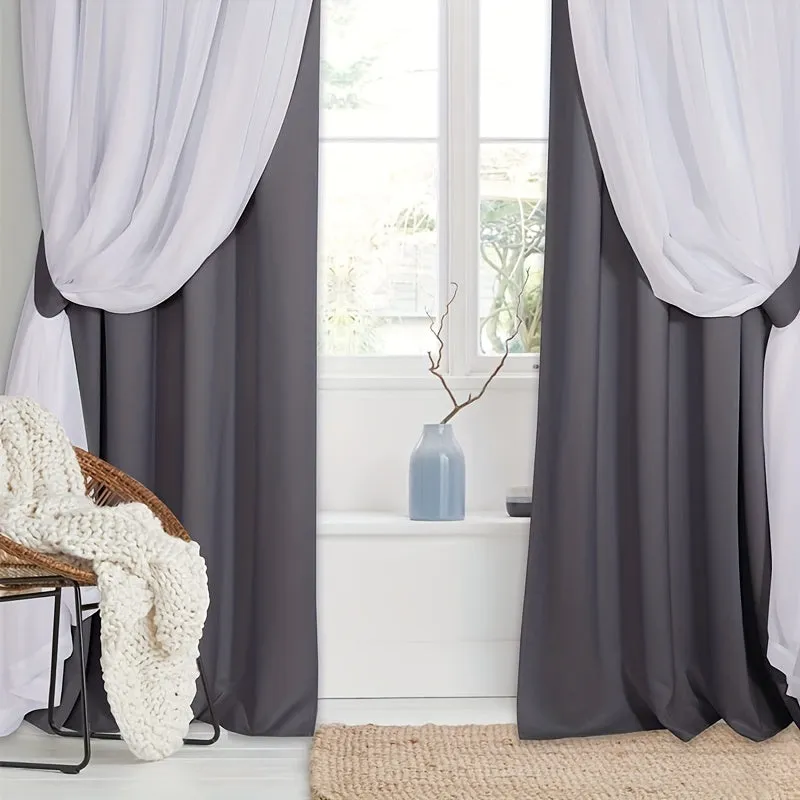 1pc 2-Layer Thermal Insulated Room Darkening Curtain - Blocks Sunlight, Provides Privacy, and Saves Energy for Living Room and Bedroom Home Decor