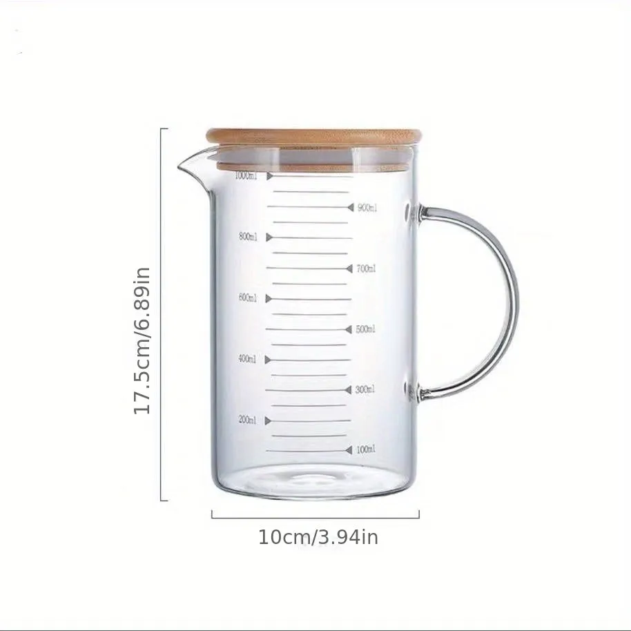 1pc Premium Glass Measuring Cup with Leak-proof Lid - Accurate & Versatile for Hot/Cold Liquids, Insulated Handle & Spout, Perfect Kitchen Beaker & Milk Measure Mug - A Durable, Easy-to-Read Essential for Your Cooking Adventures