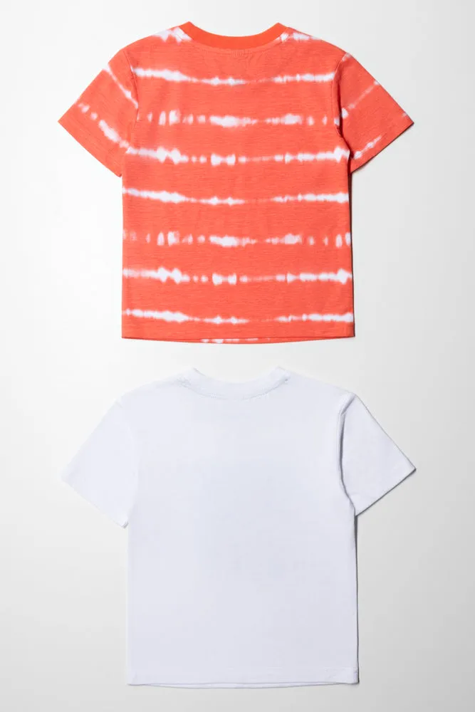 2 Pack Tie Dye T-Shirt White And Coral