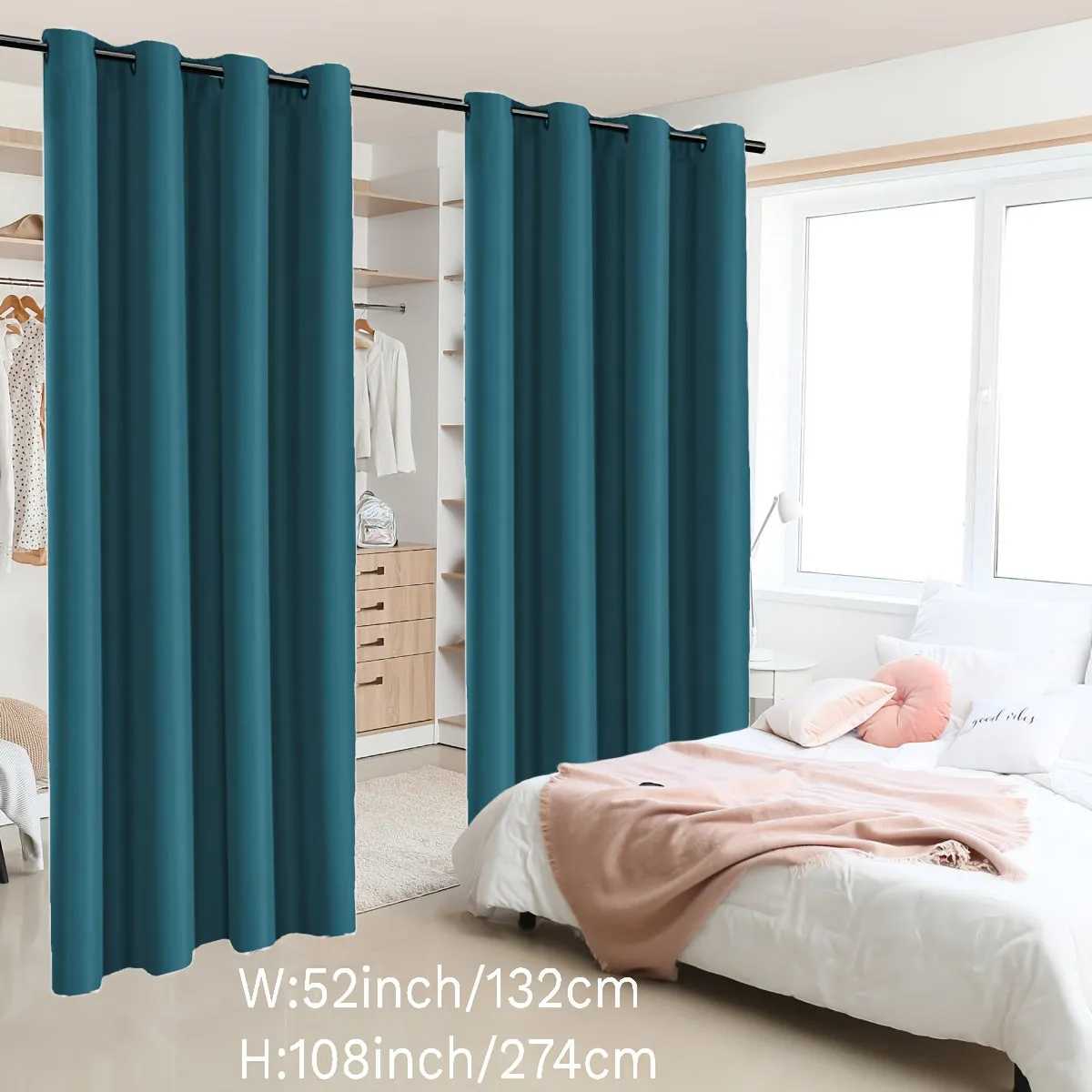 2 Panels Blackout Room Divider Curtain, Coated Insulated Simple Grommet Top Room Divider Curtain, Blackout Insulated Room Curtain Panel For Patio Living Room Home Decor