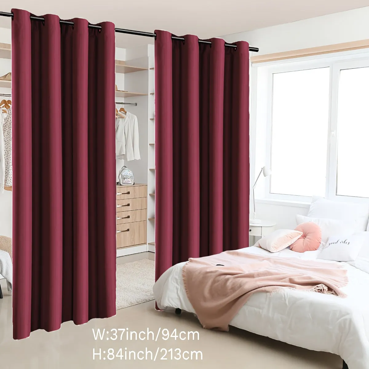 2 Panels Blackout Room Divider Curtain, Coated Insulated Simple Grommet Top Room Divider Curtain, Blackout Insulated Room Curtain Panel For Patio Living Room Home Decor