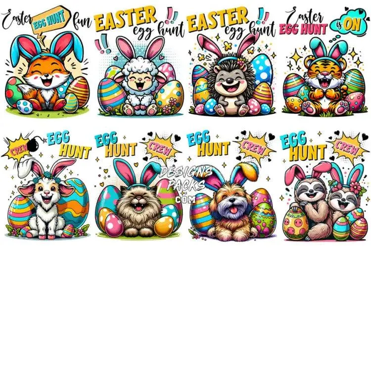 20 Animals Easter Egg Hunters Designs Bundle PNG