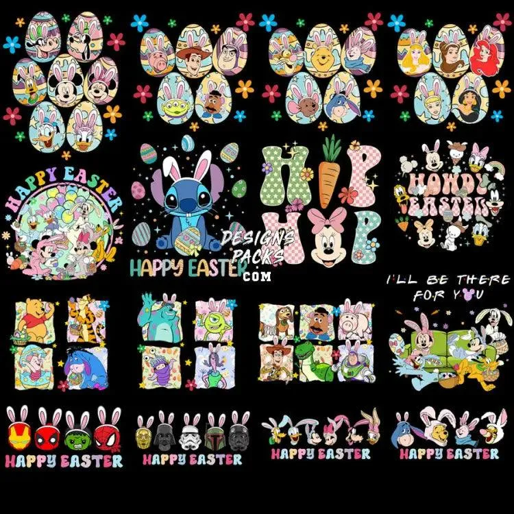 21 Cartoon Easter Day Designs Bundle PNG