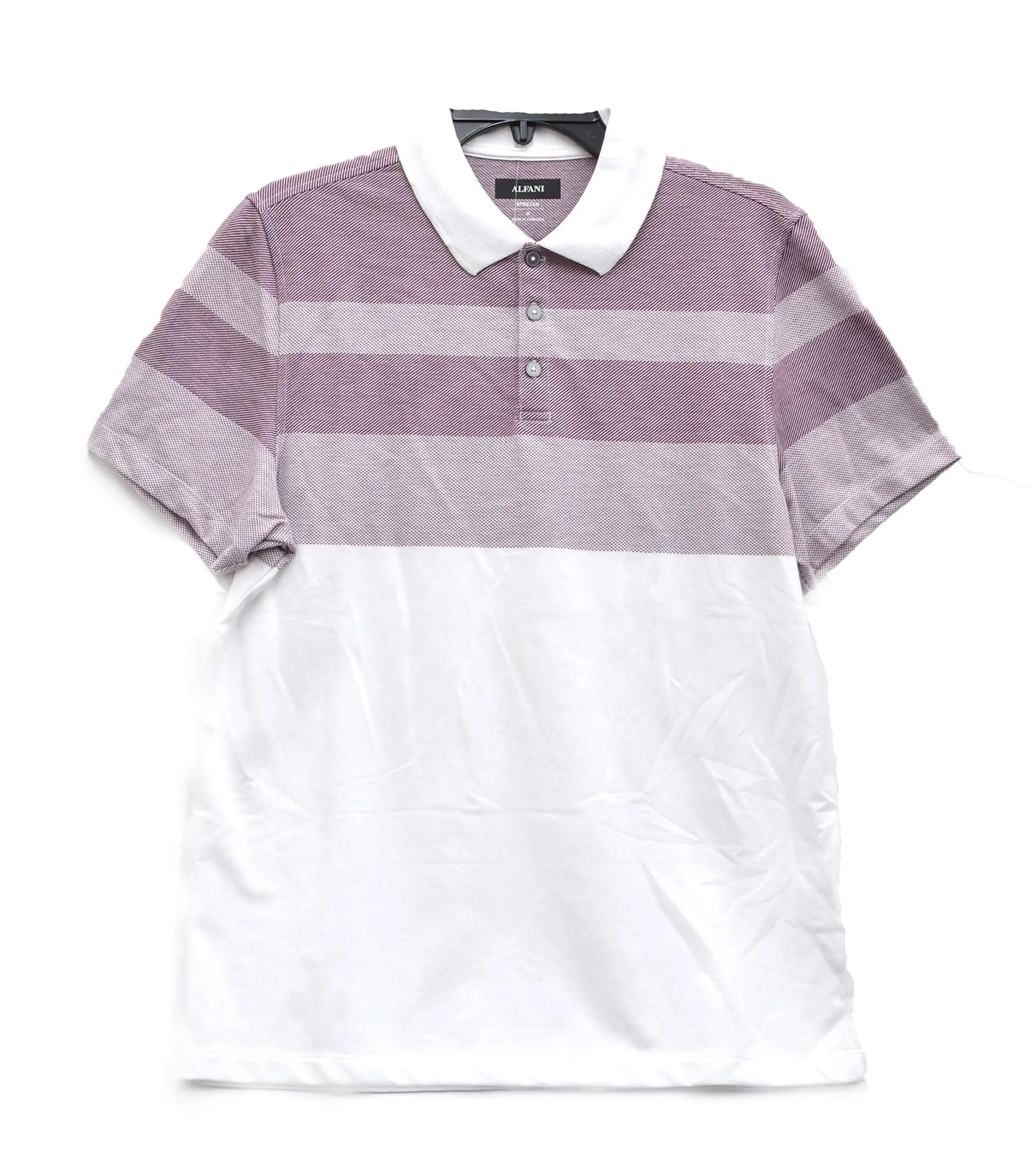 Alfani Men's Twill Striped Knit Polo Shirt, Ripe Burgundy, M