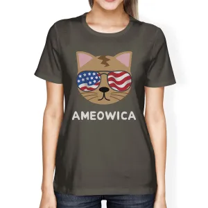 Ameowica Cute Womens Dark Grey Round Neck Tee Unique Design Top