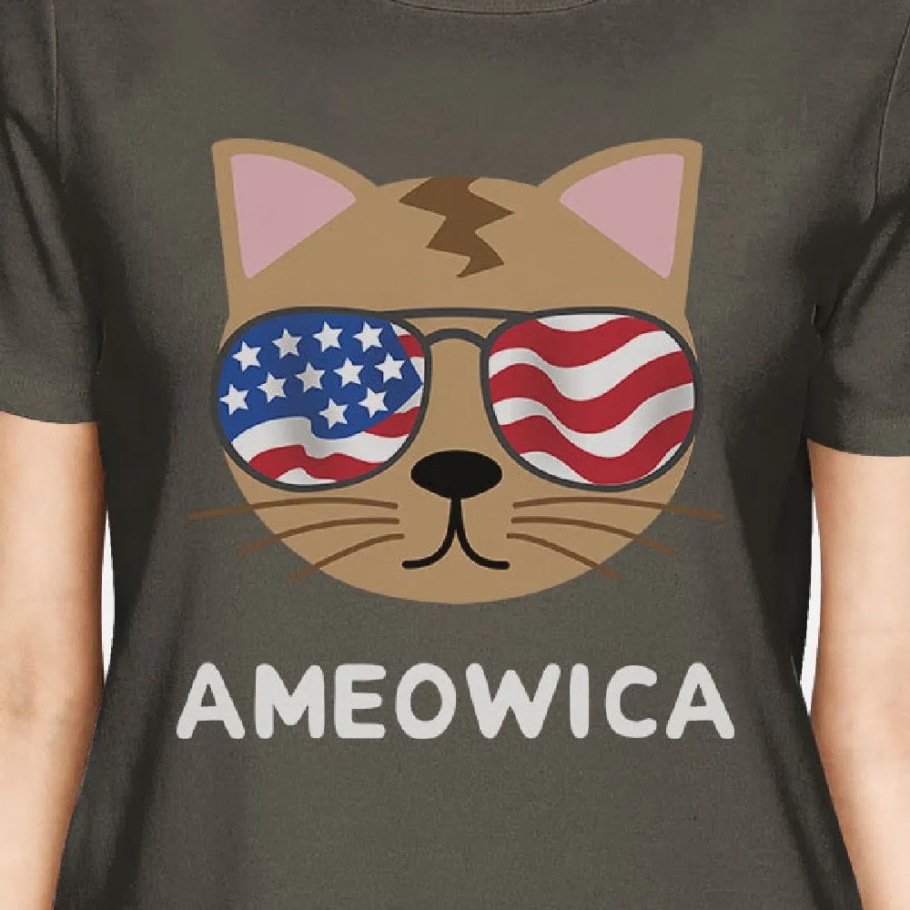 Ameowica Cute Womens Dark Grey Round Neck Tee Unique Design Top