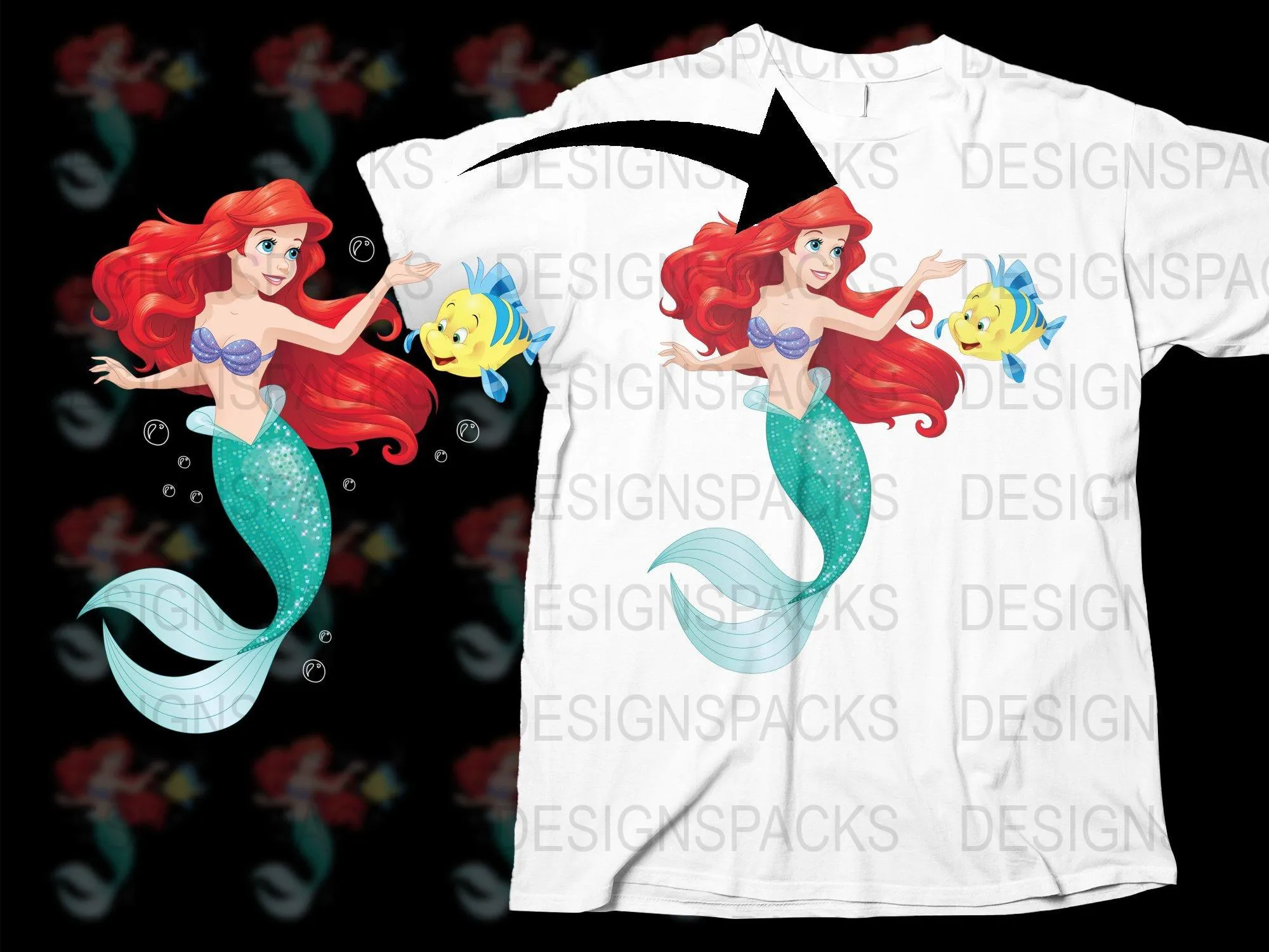 Ariel and Flounder Undersea Adventure Png Digital Download