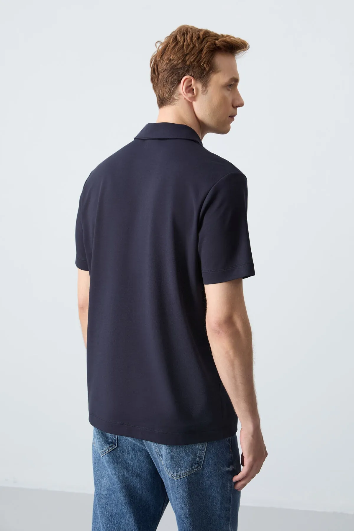 basic logolu standart kalip triko polo yaka erkek t-shirt - 87748