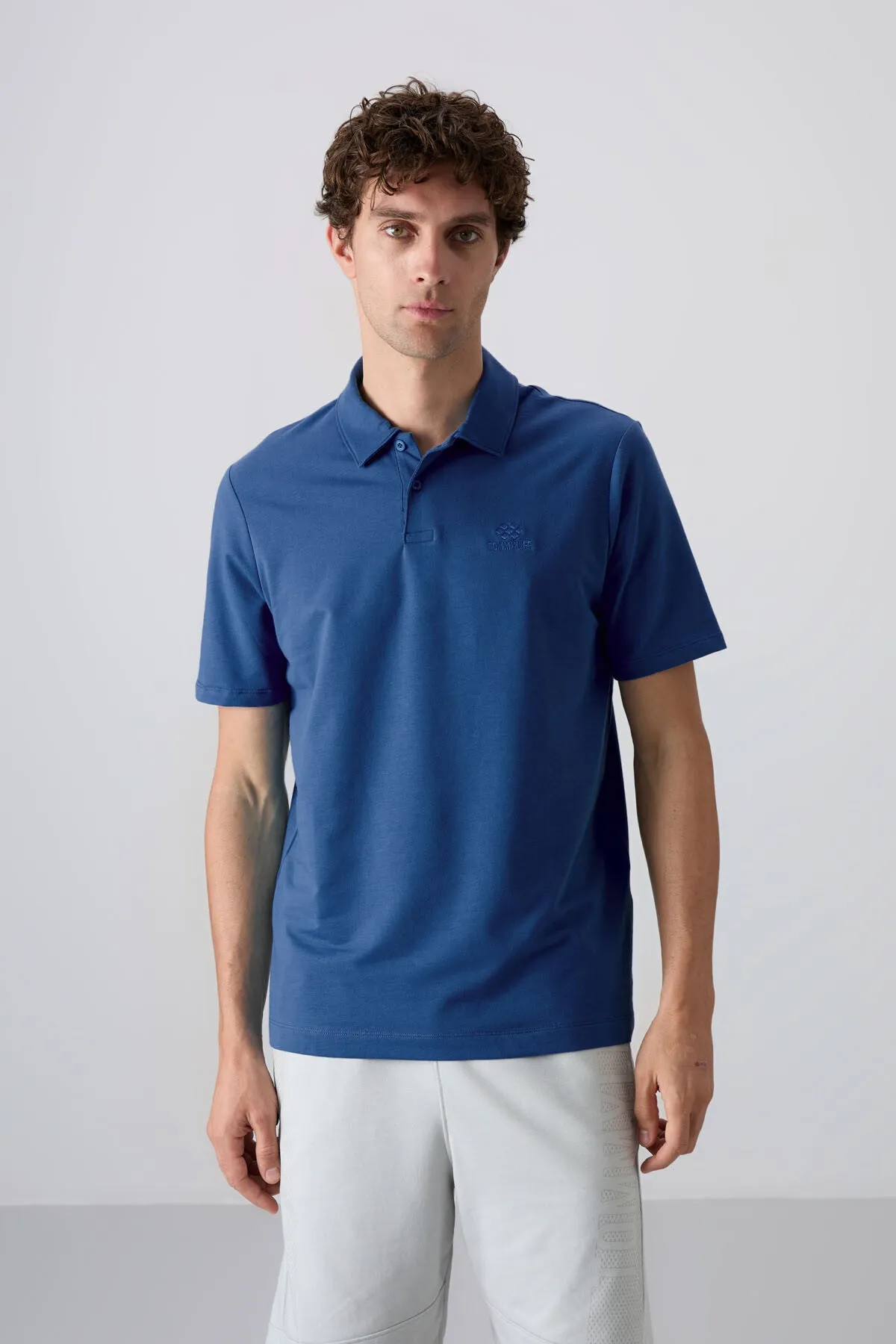 basic logolu standart kalip triko polo yaka erkek t-shirt - 87748