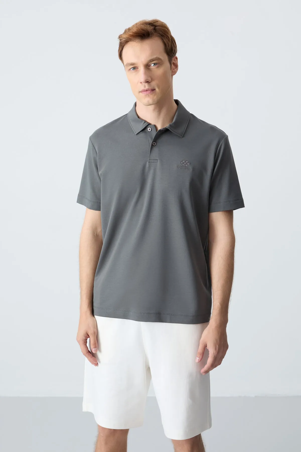 basic logolu standart kalip triko polo yaka erkek t-shirt - 87748