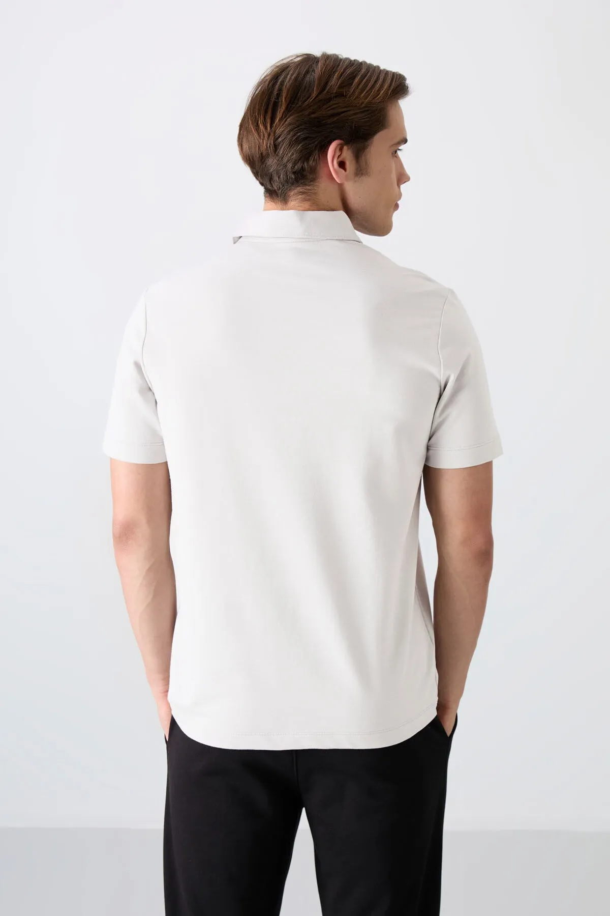 basic logolu standart kalip triko polo yaka erkek t-shirt - 87748