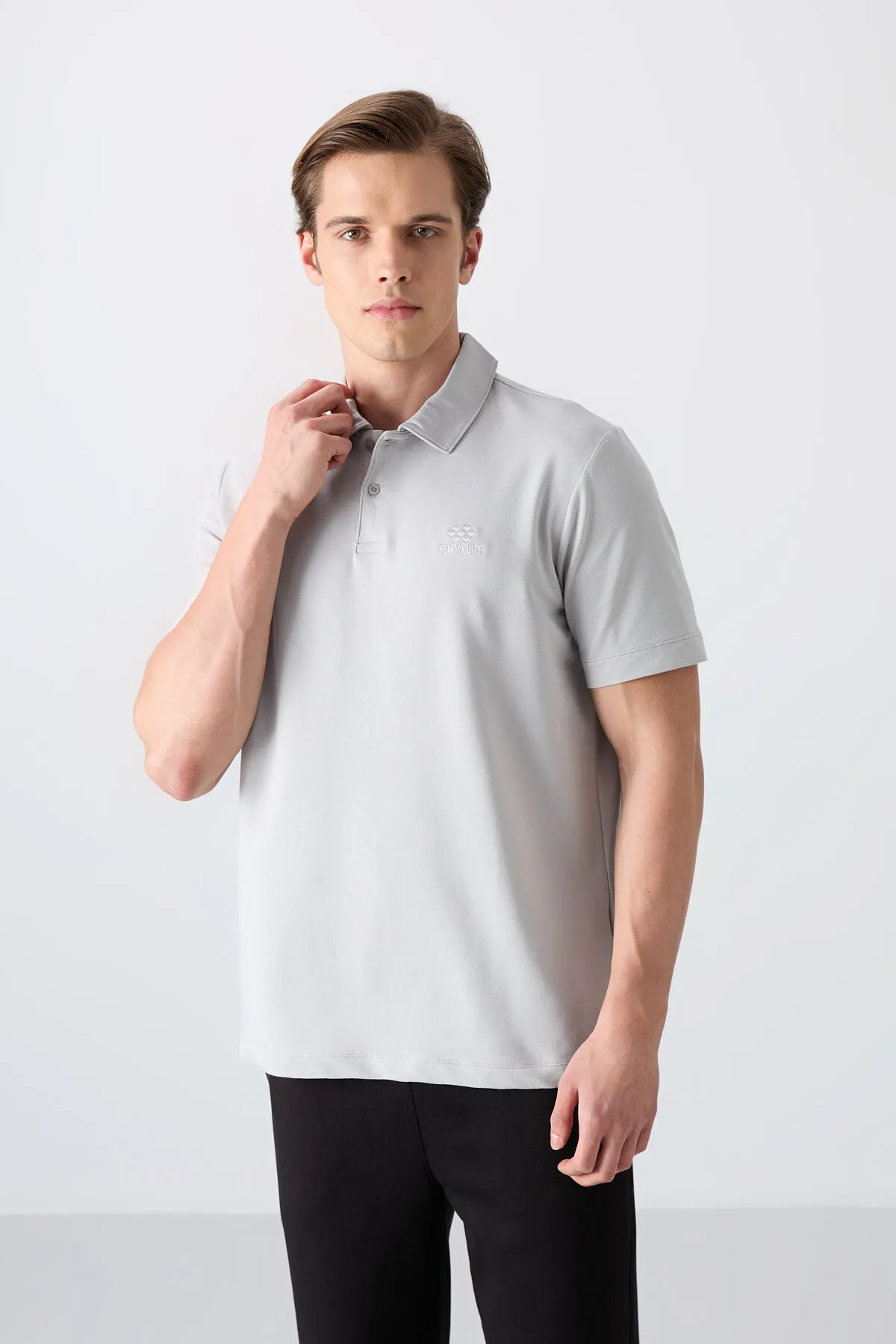 basic logolu standart kalip triko polo yaka erkek t-shirt - 87748