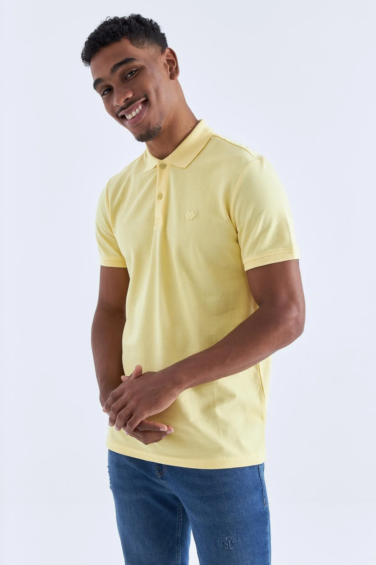 basic logolu standart kalip triko polo yaka erkek t-shirt - 87748