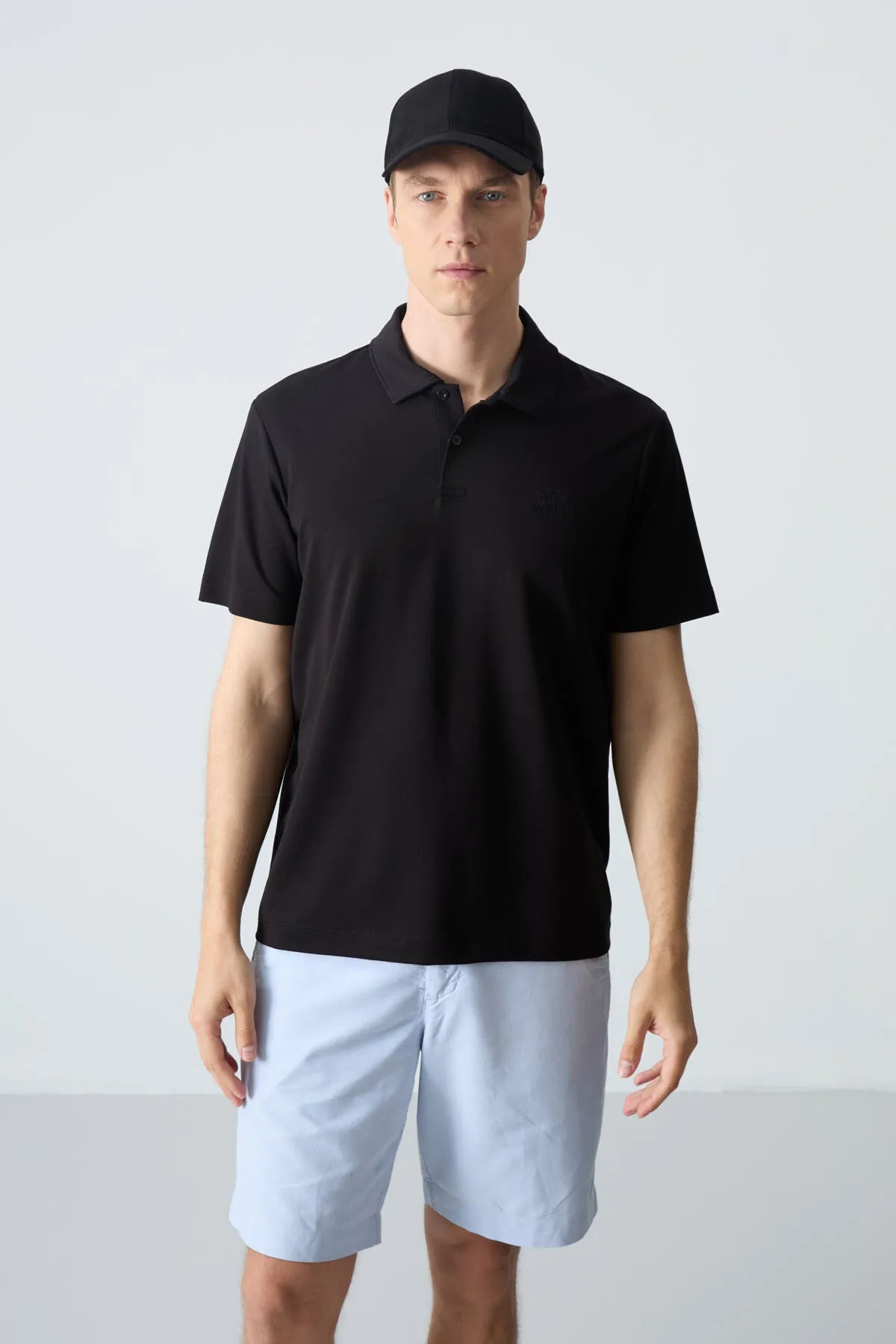 basic logolu standart kalip triko polo yaka erkek t-shirt - 87748