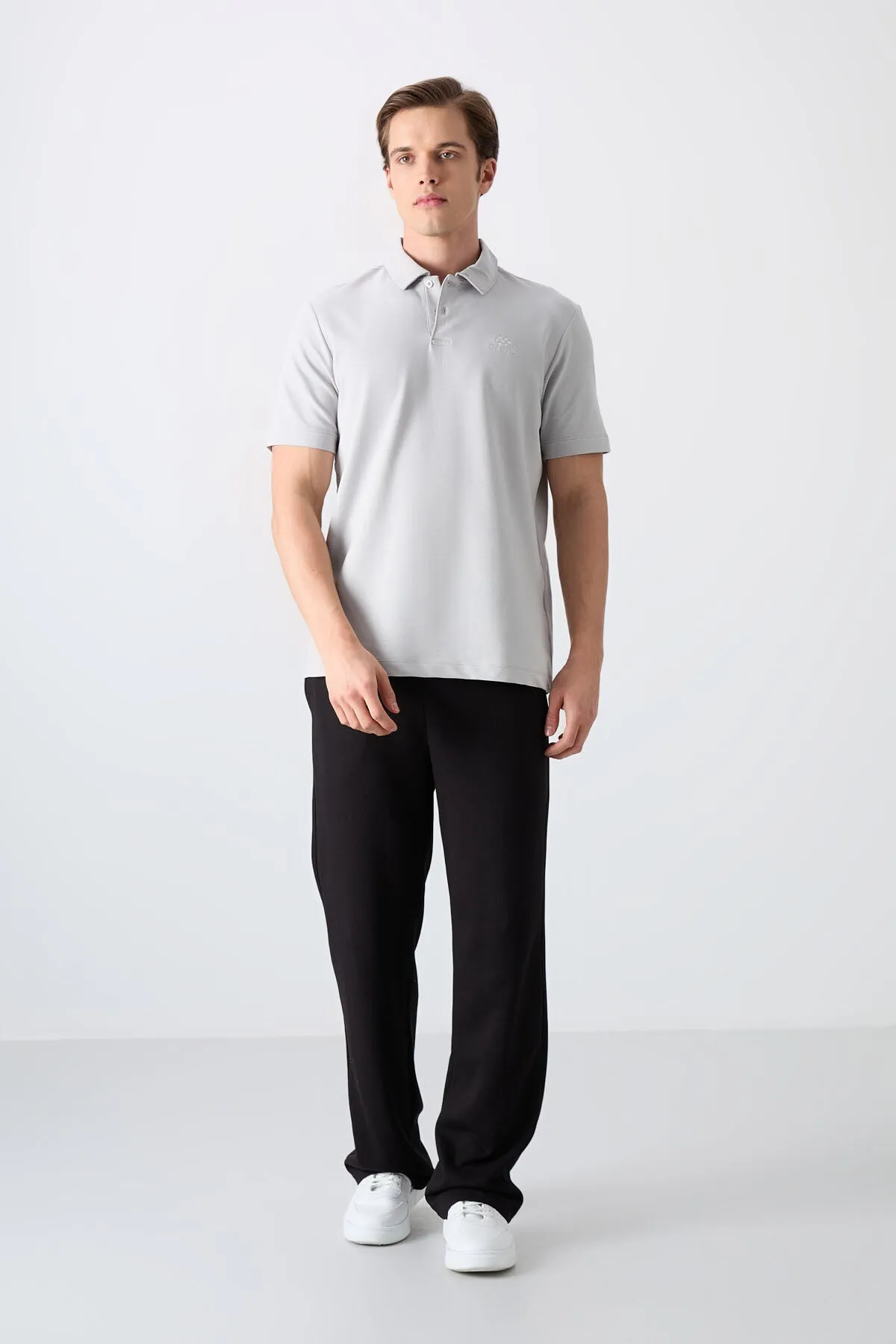 basic logolu standart kalip triko polo yaka erkek t-shirt - 87748