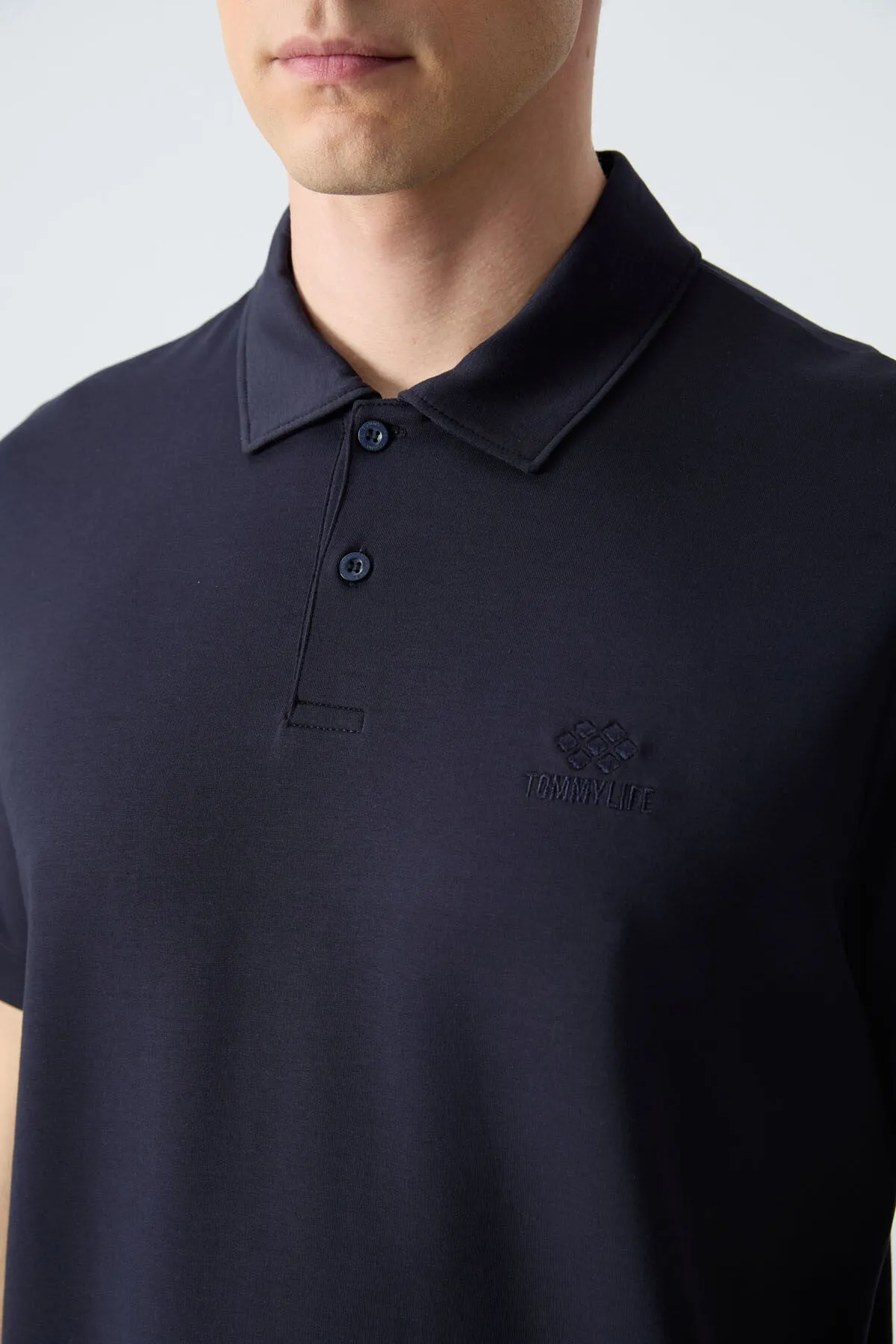 basic logolu standart kalip triko polo yaka erkek t-shirt - 87748