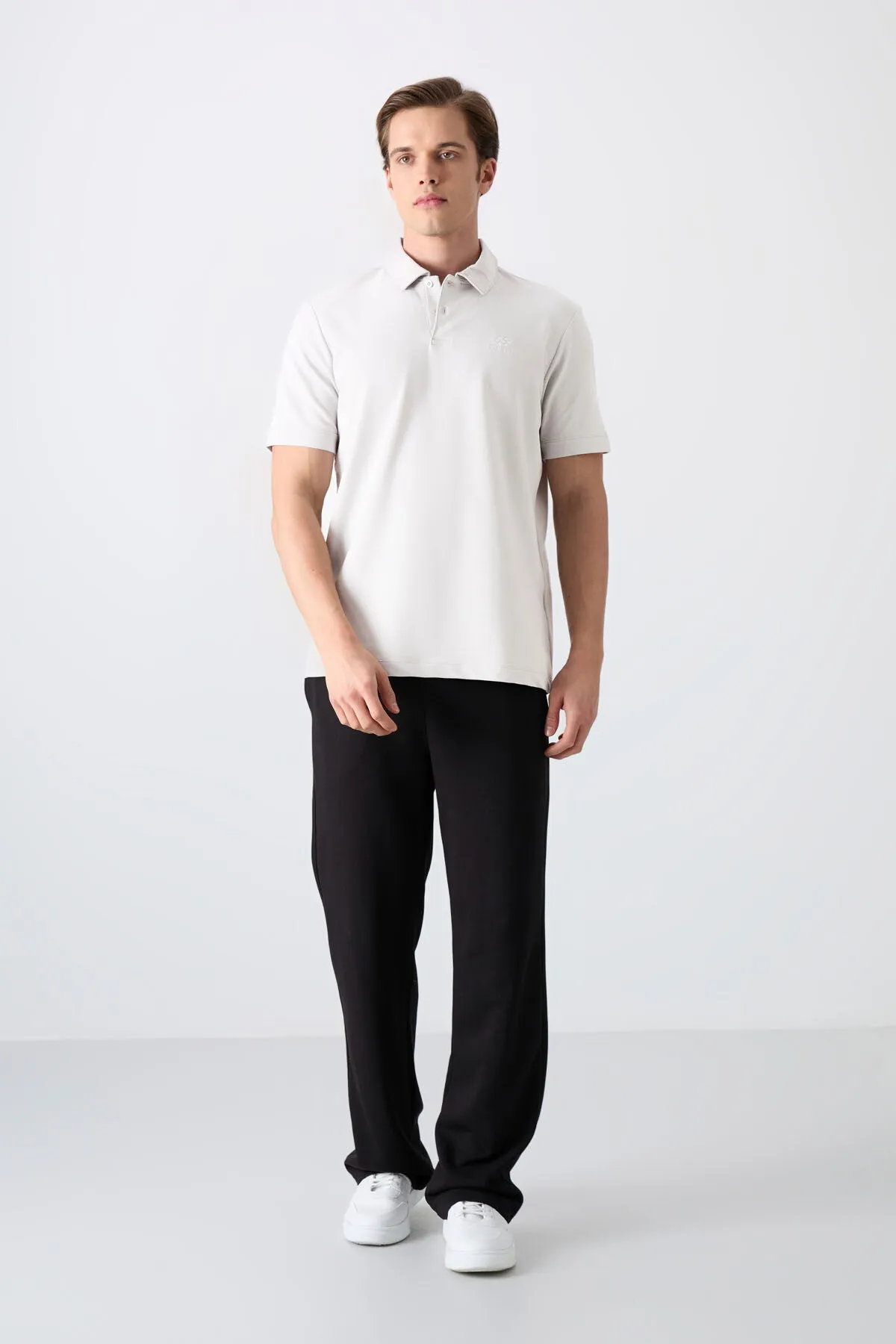 basic logolu standart kalip triko polo yaka erkek t-shirt - 87748