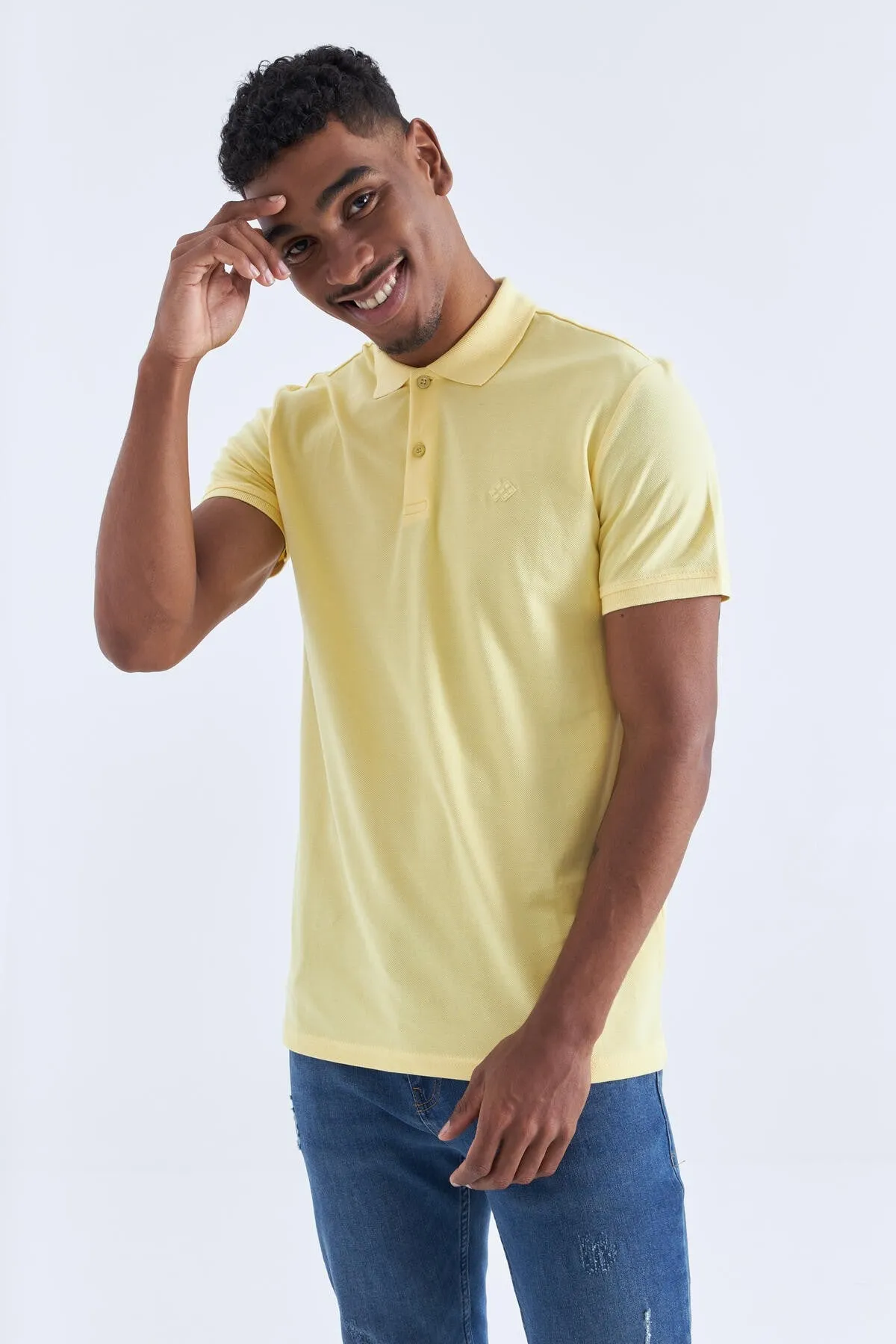 basic logolu standart kalip triko polo yaka erkek t-shirt - 87748