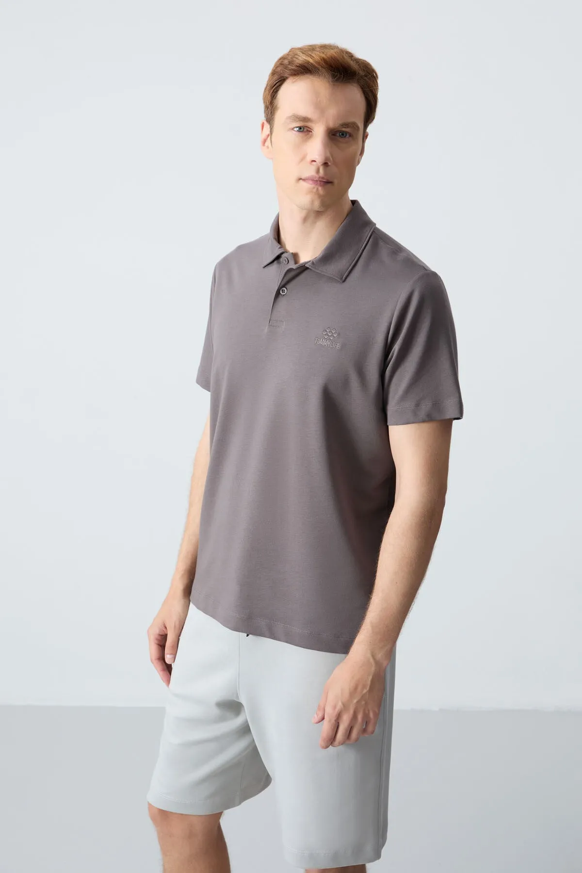 basic logolu standart kalip triko polo yaka erkek t-shirt - 87748