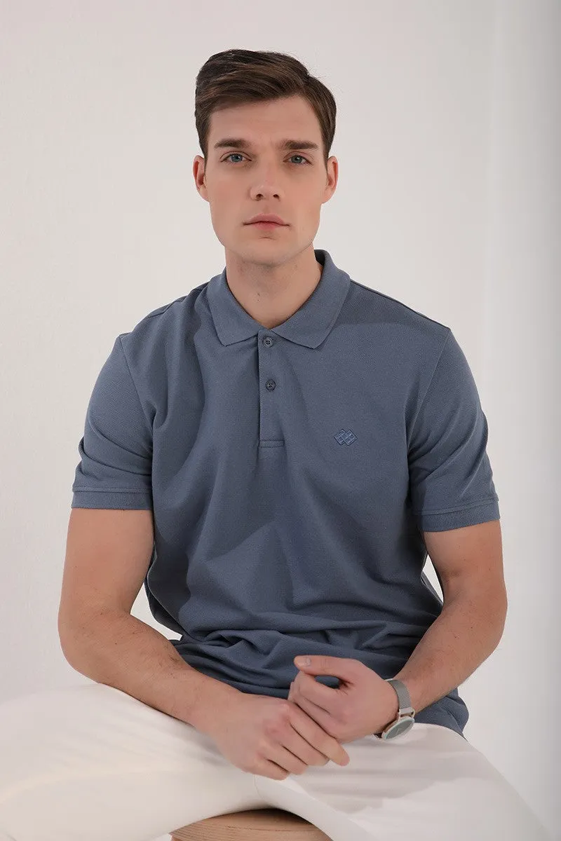 basic logolu standart kalip triko polo yaka erkek t-shirt - 87748