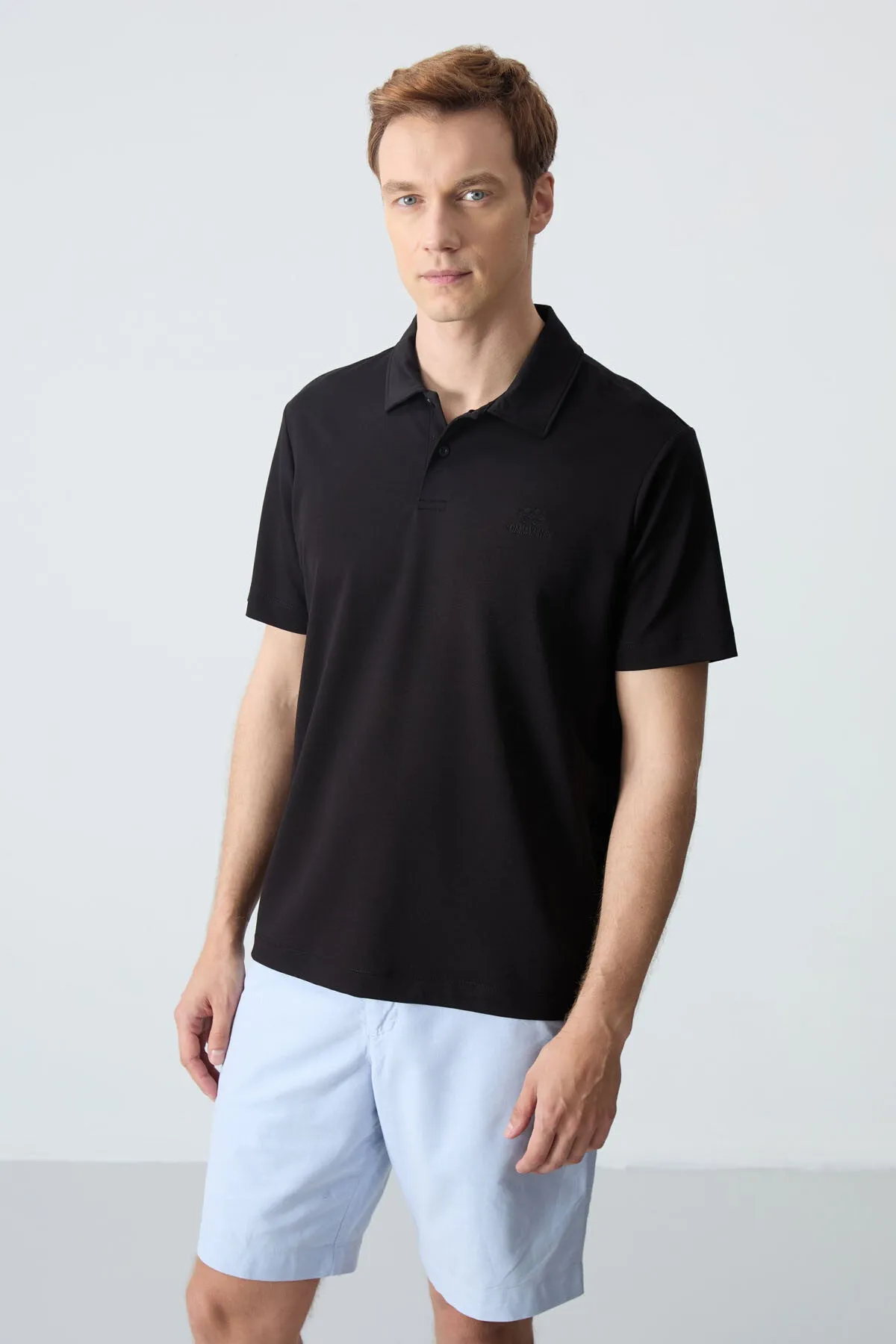 basic logolu standart kalip triko polo yaka erkek t-shirt - 87748