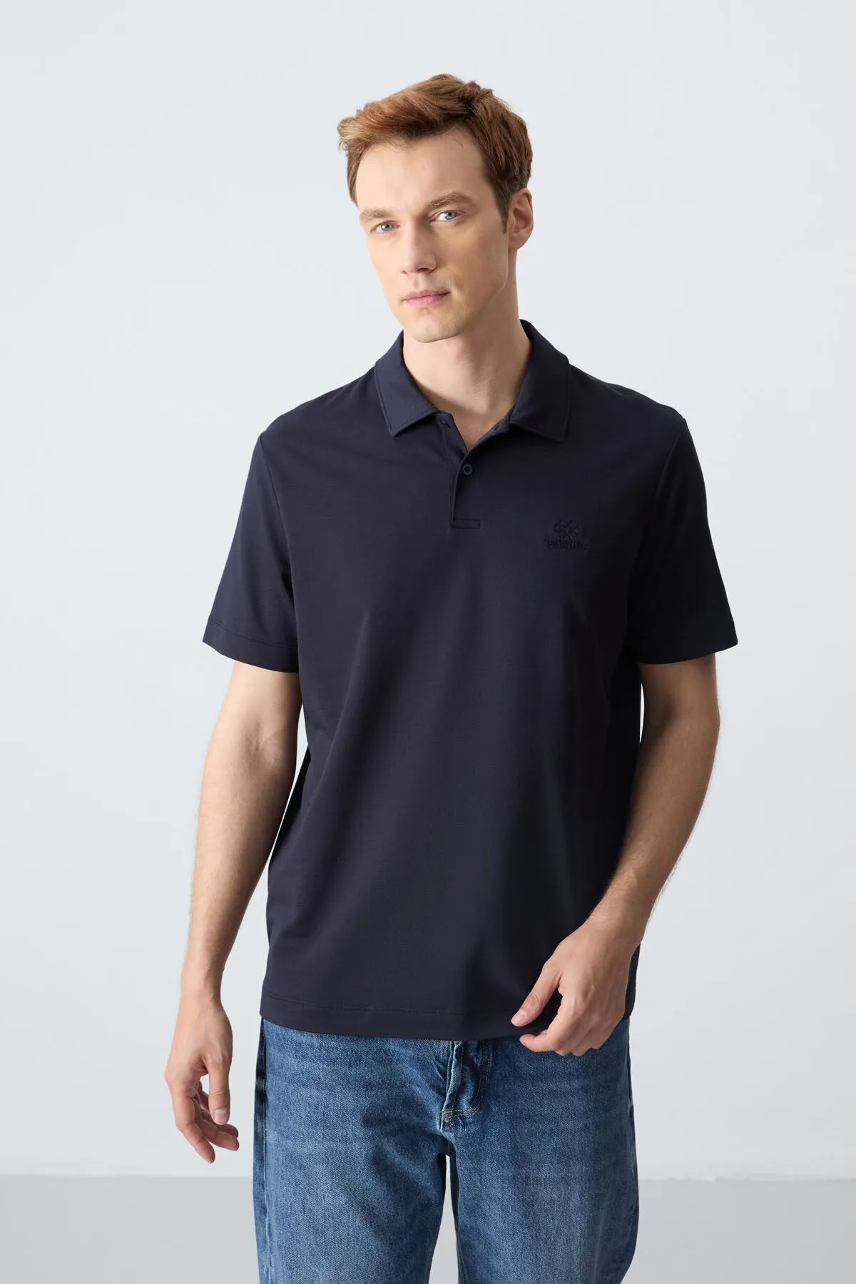 basic logolu standart kalip triko polo yaka erkek t-shirt - 87748