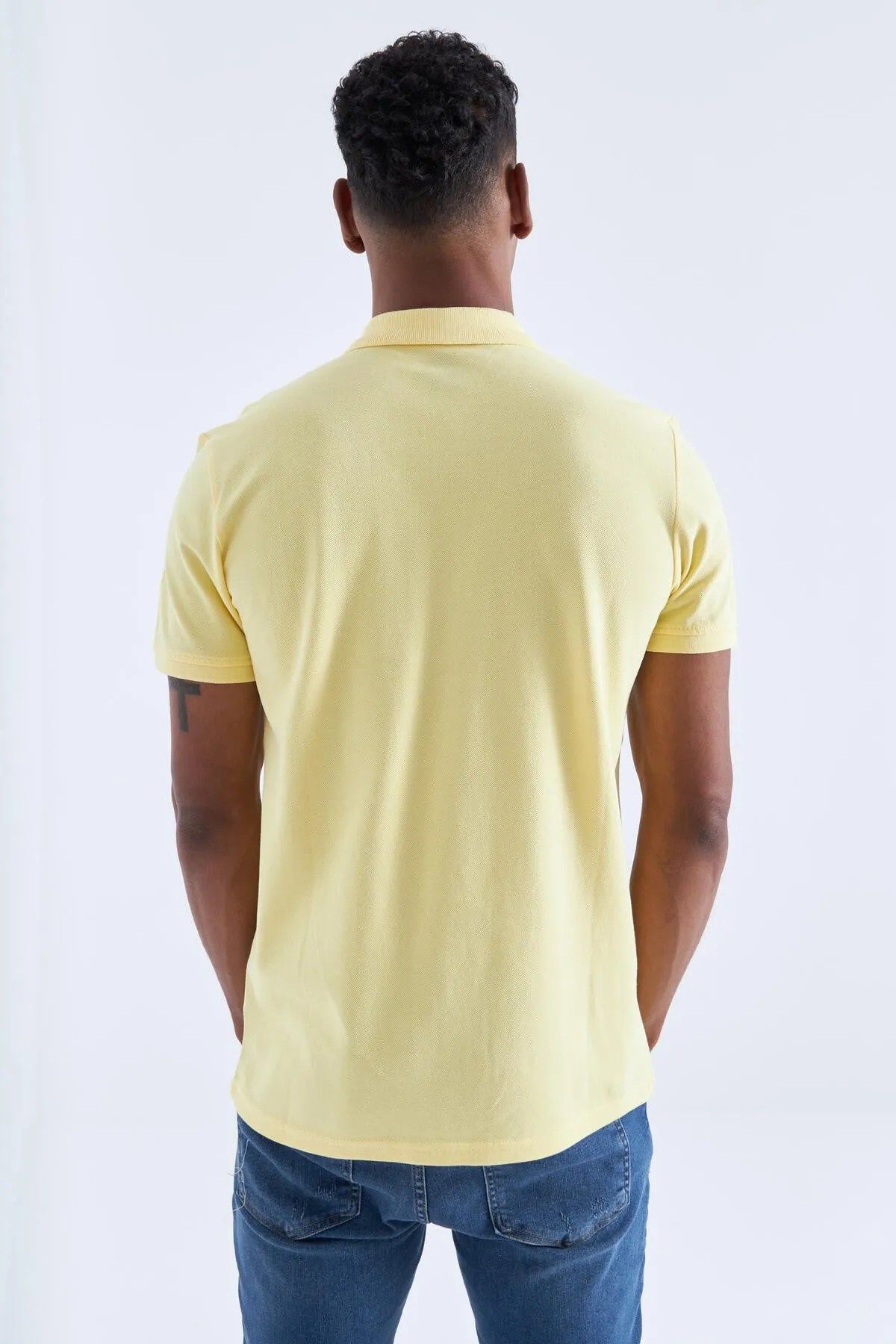 basic logolu standart kalip triko polo yaka erkek t-shirt - 87748