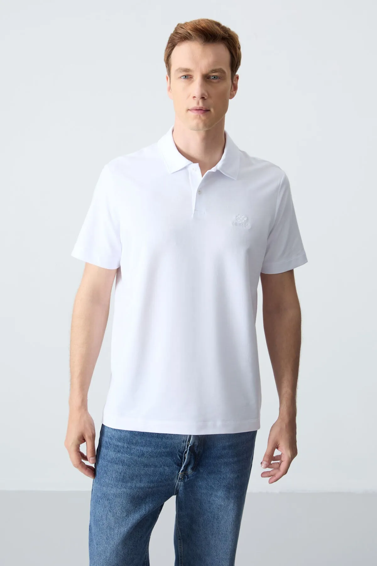 basic logolu standart kalip triko polo yaka erkek t-shirt - 87748