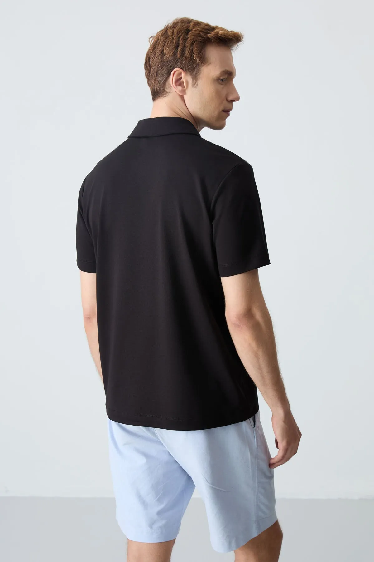 basic logolu standart kalip triko polo yaka erkek t-shirt - 87748