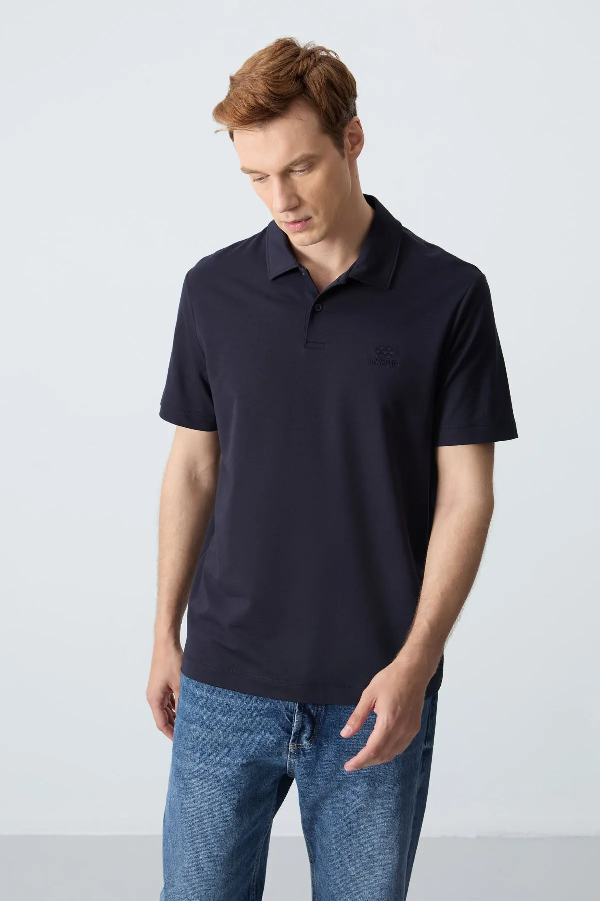 basic logolu standart kalip triko polo yaka erkek t-shirt - 87748