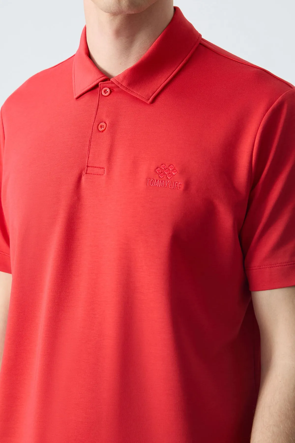 basic logolu standart kalip triko polo yaka erkek t-shirt - 87748