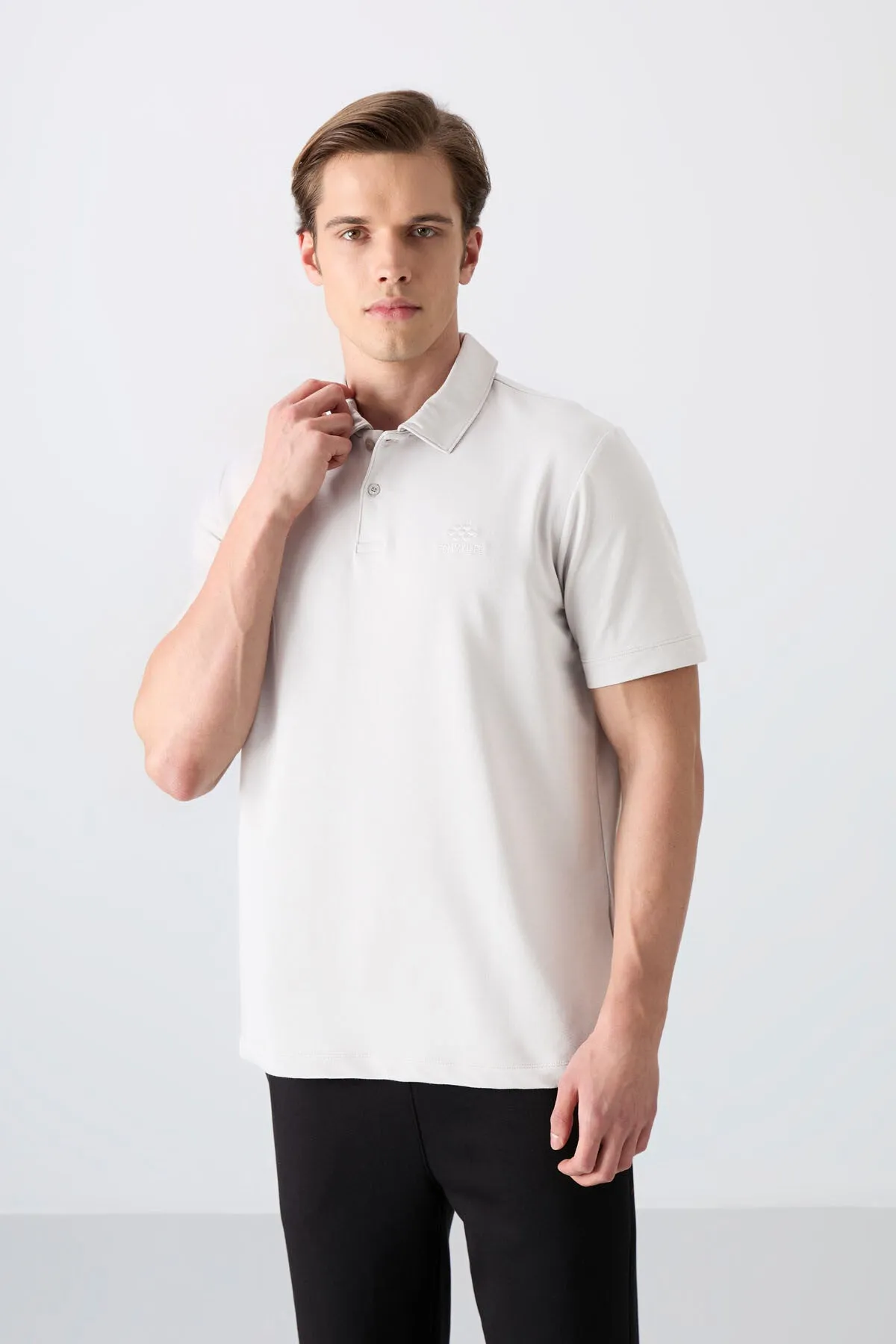 basic logolu standart kalip triko polo yaka erkek t-shirt - 87748