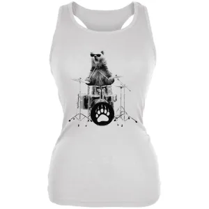 Bear Drummer White Juniors Soft Tank Top