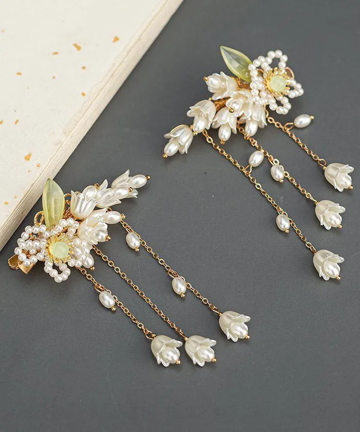 Beautiful White Pearl Resin Coloured Glaze Tassel Hairpin QD045