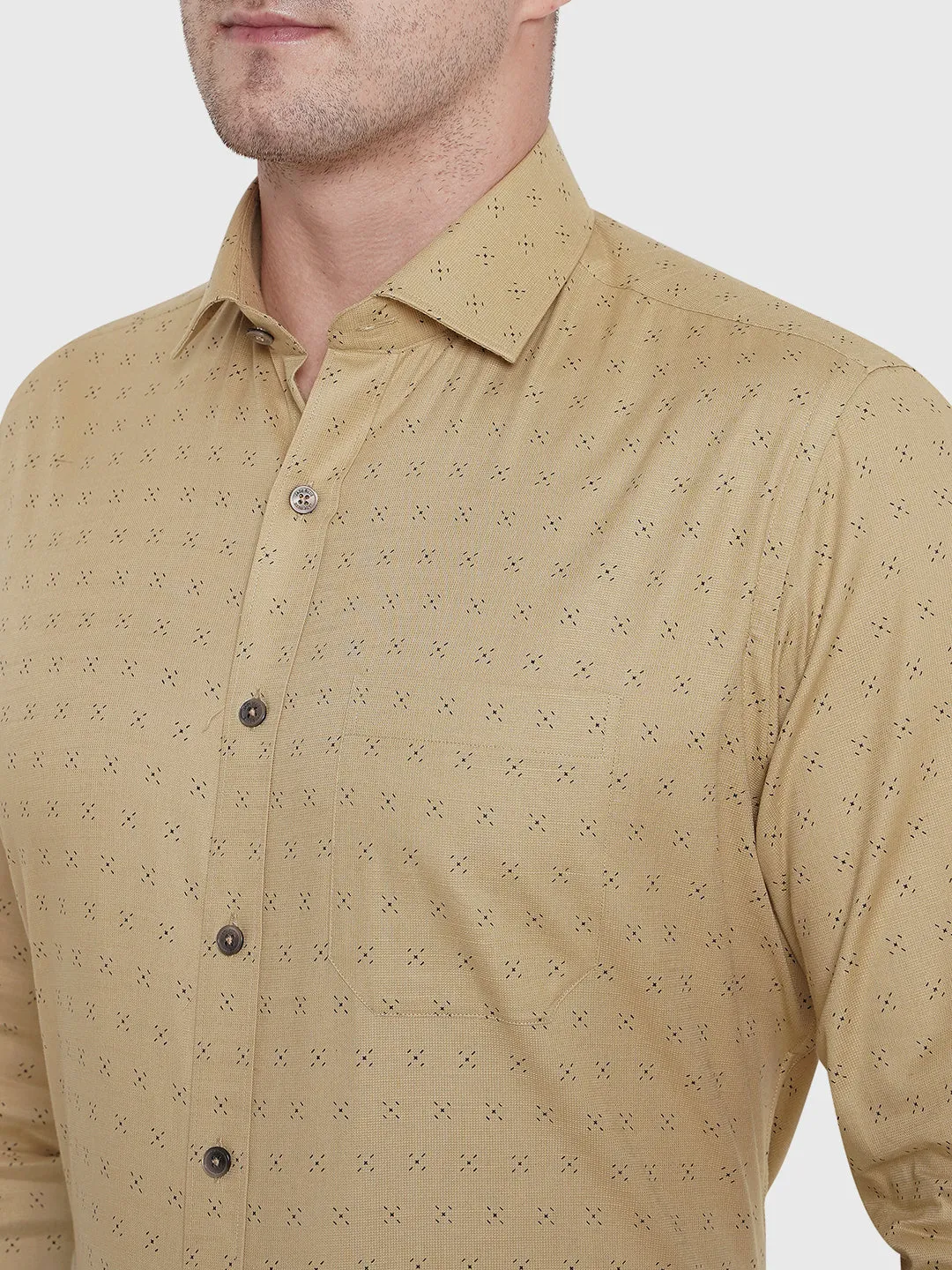 Beige Printed Slim Fit Formal Shirt | JadeBlue