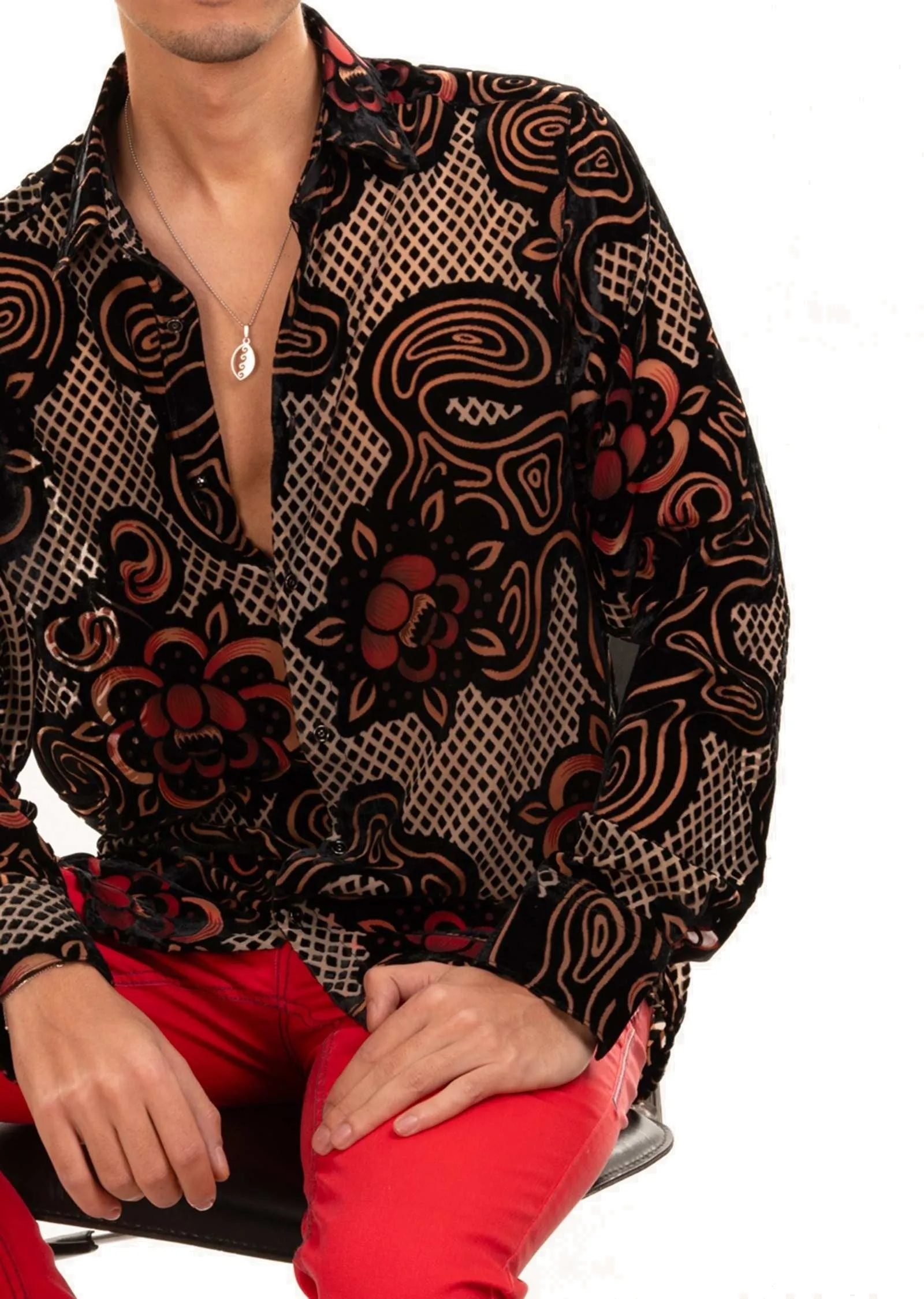 Black Diamond Floral Velvet Shirt