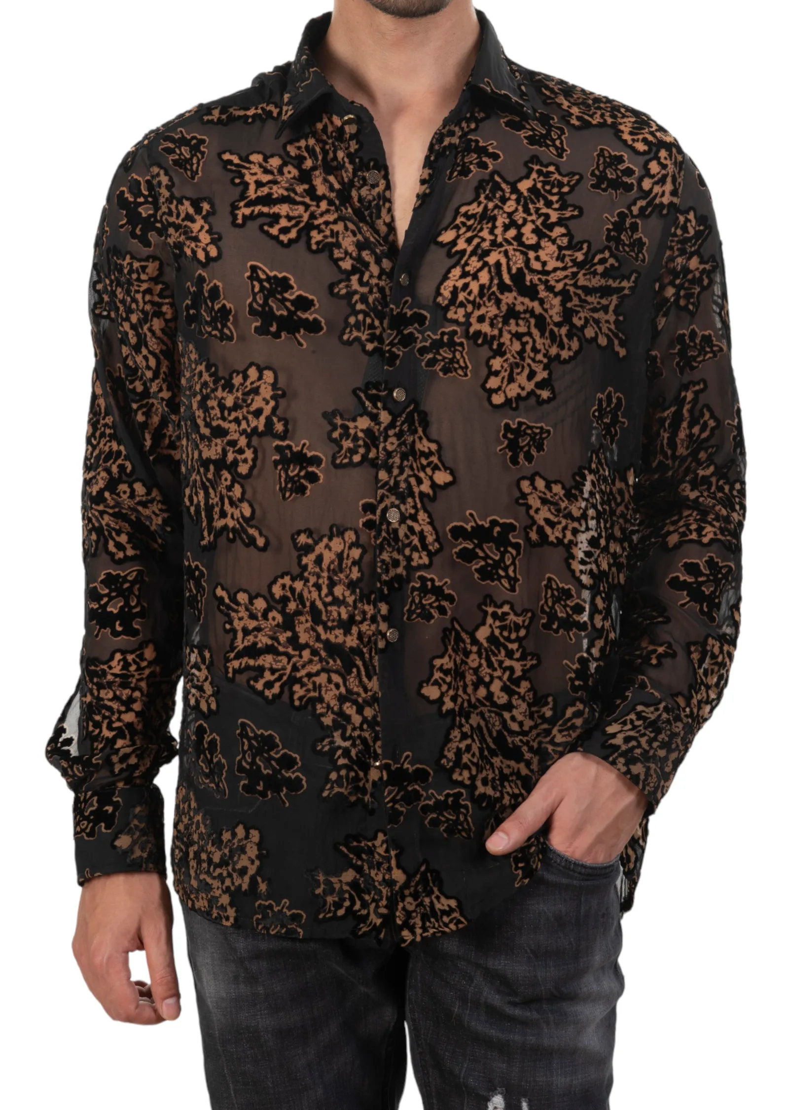 Black Gold Leaves Velvet Shirt