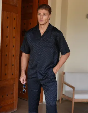 Black Jacquard Illusion S/S Shirt