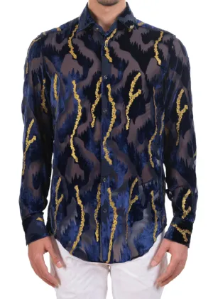 Blue Gold Foil Velvet Sheer Shirt