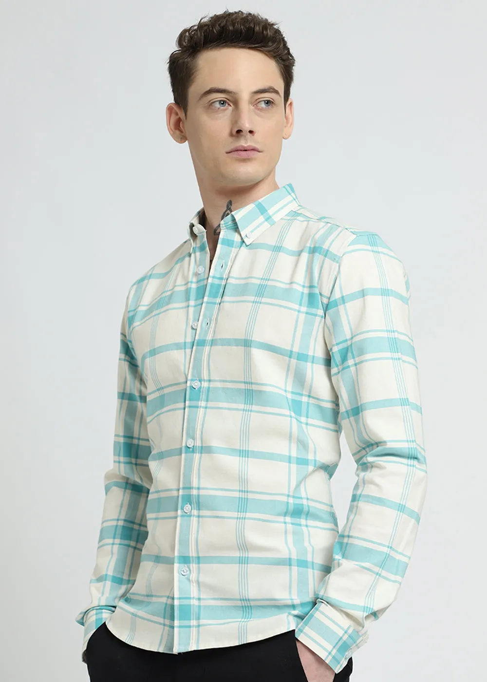 Blue Oxford Cotton Check Shirt