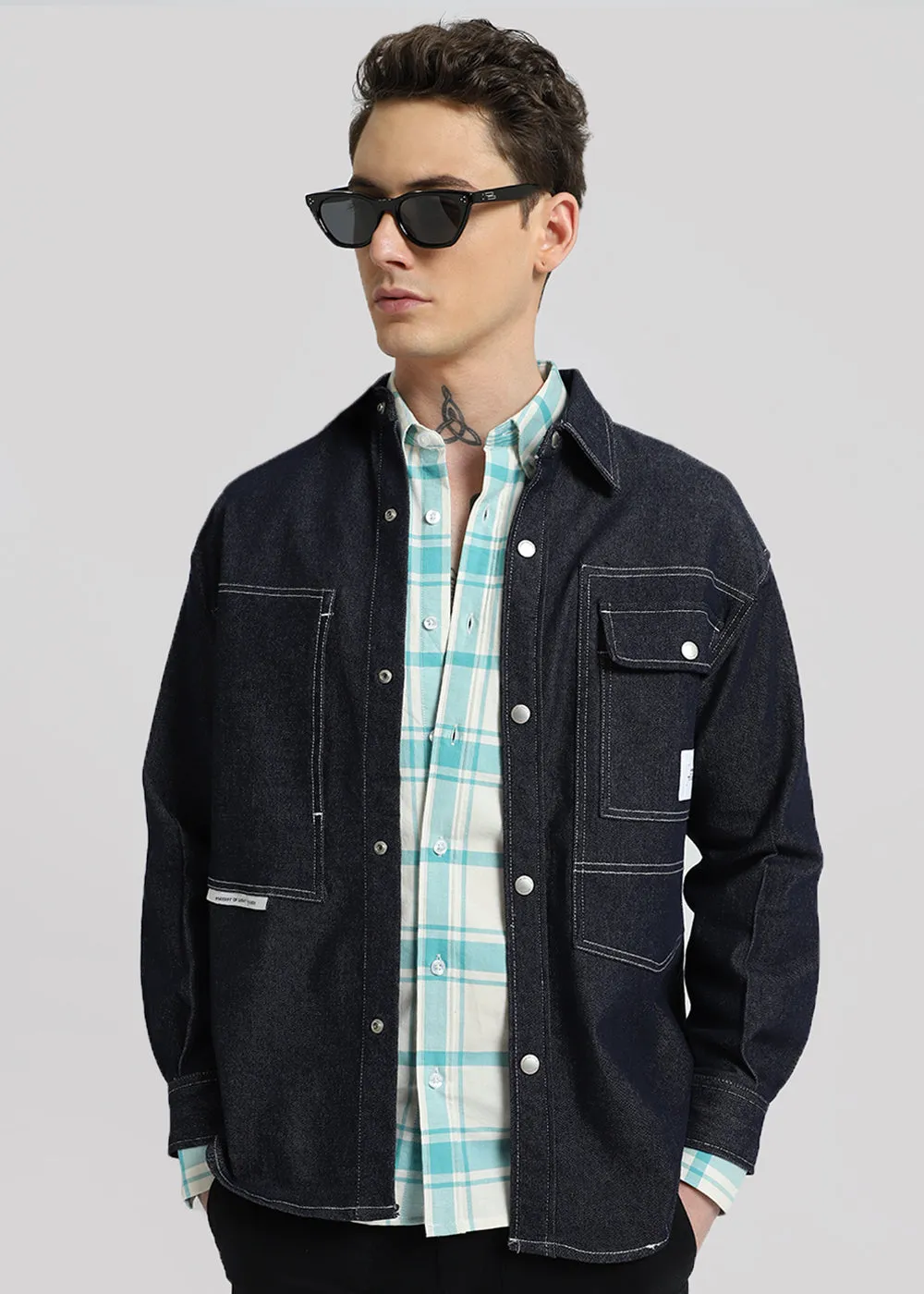 Blue Oxford Cotton Check Shirt