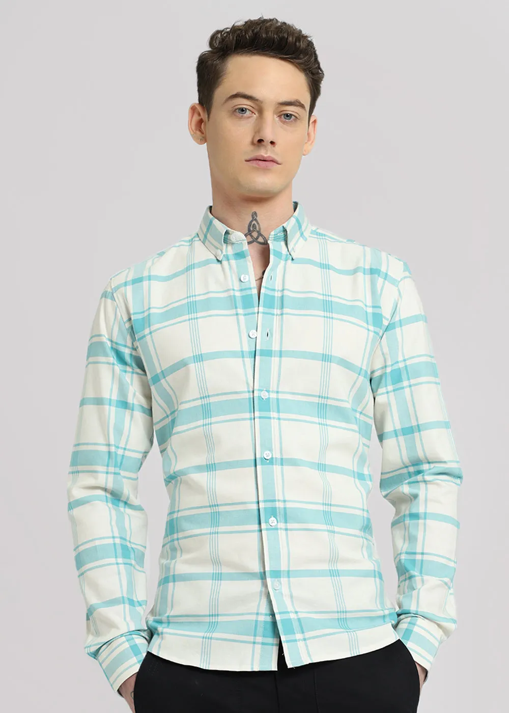 Blue Oxford Cotton Check Shirt