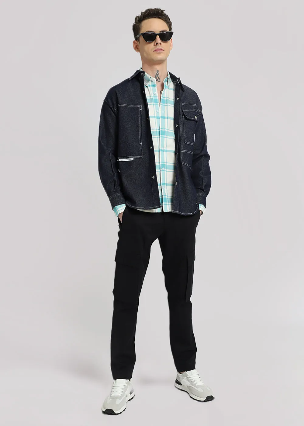 Blue Oxford Cotton Check Shirt