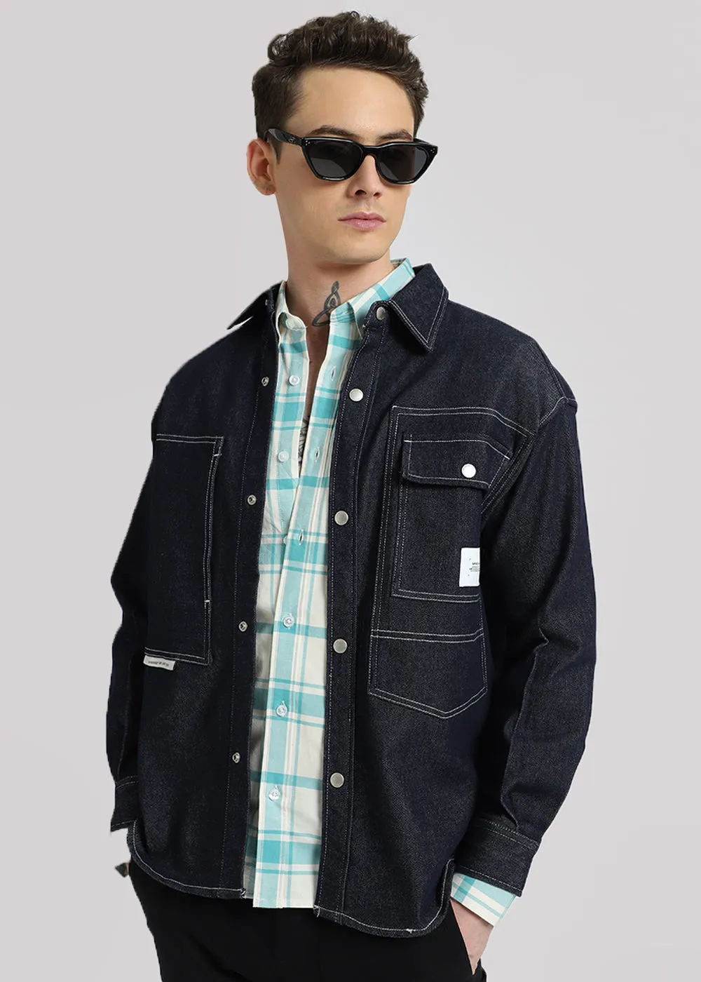 Blue Oxford Cotton Check Shirt