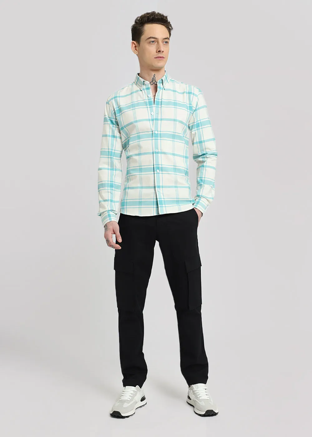 Blue Oxford Cotton Check Shirt