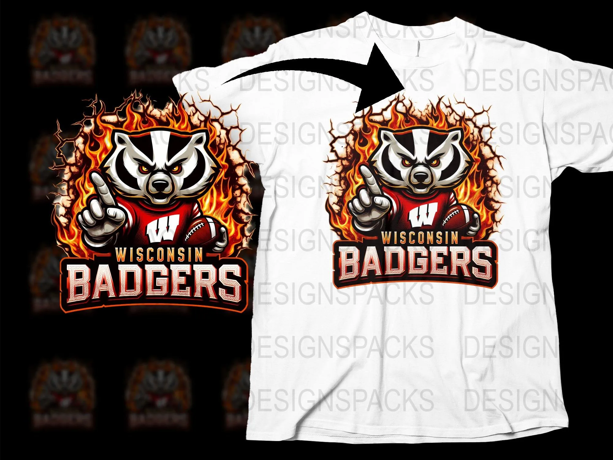 Bold Wisconsin Badgers NCAA Football Fan Png Digital Download