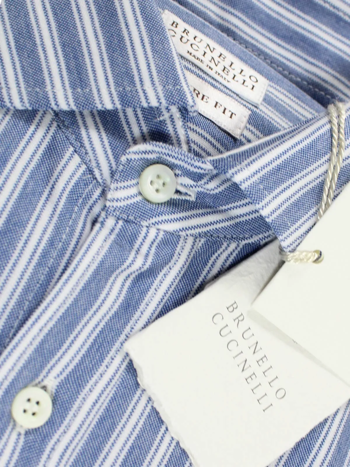 Brunello Cucinelli Shirt White Blue Stripes Design XS SALE