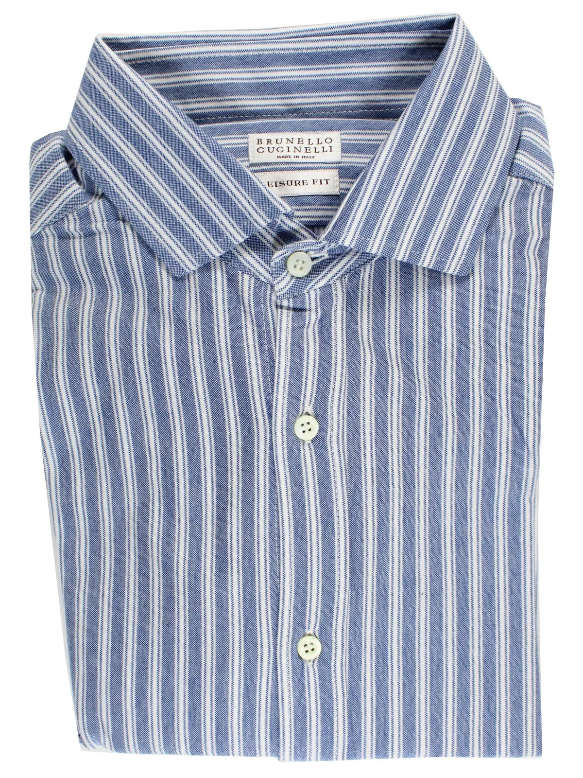 Brunello Cucinelli Shirt White Blue Stripes Design XS SALE